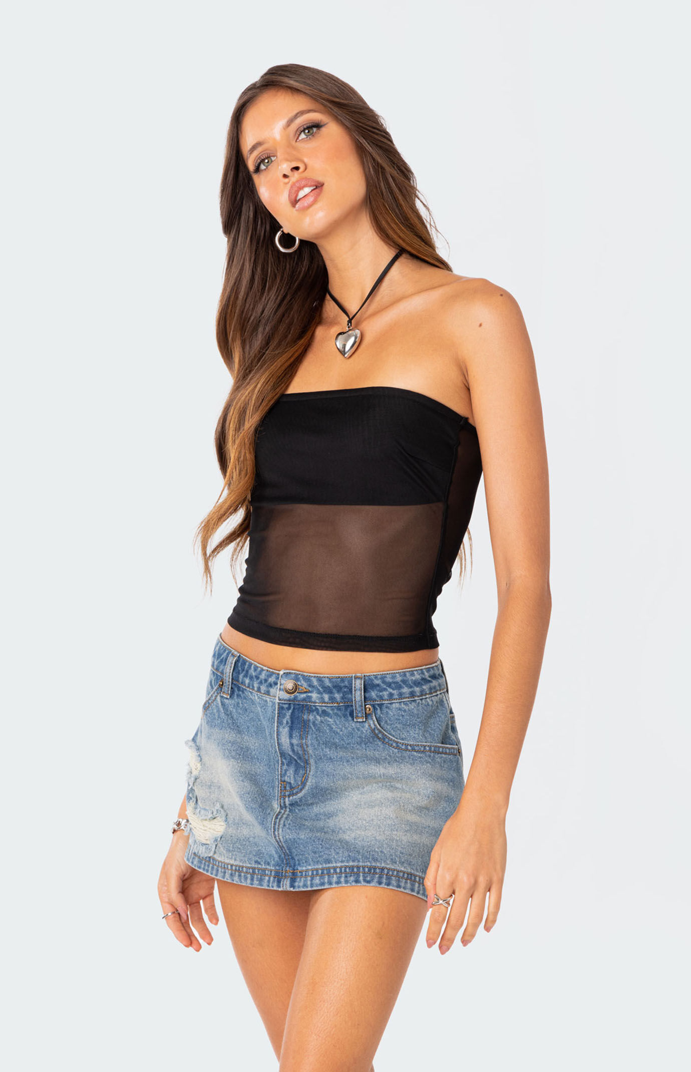 Edikted Celestia Sheer Mesh Tube Top