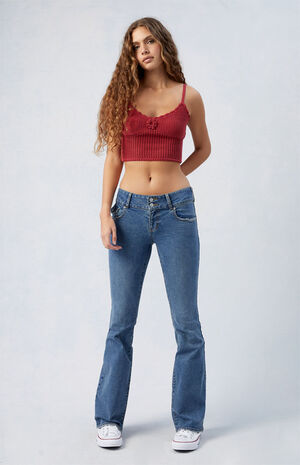 Stretch Medium Indigo Low Rise Bootcut Jeans image number 3