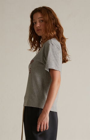 Women's Dark Heather Oatmeal Tri-Blend Crew Neck T-Shirt image number 3