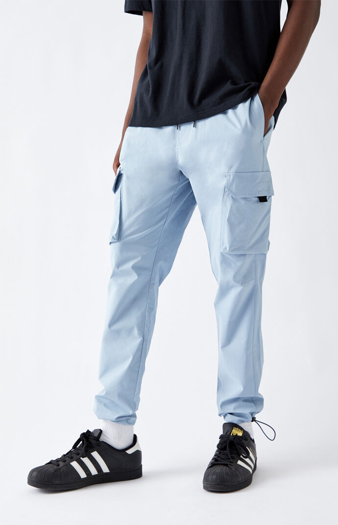 Utility Blue Nylon Slim Cargo Pants