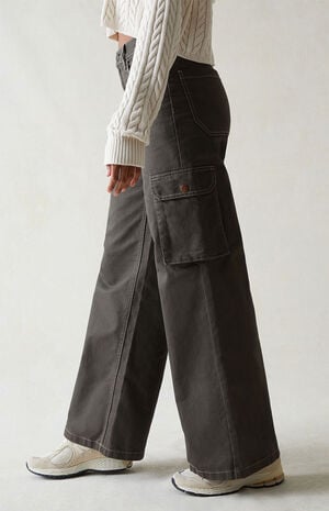 Green High Waisted Wide Leg Cargo Pants image number 5