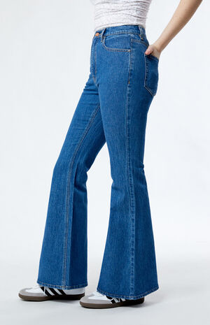 Eco Stretch Dark Indigo High Waisted Flare Jeans image number 3