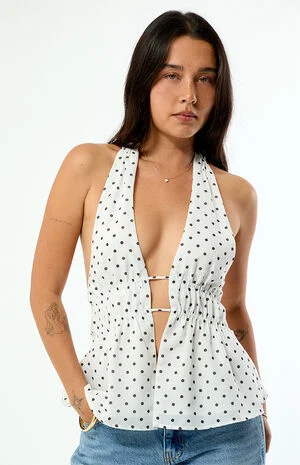 Bianca Polka Dot Linen Halter Top image number 3