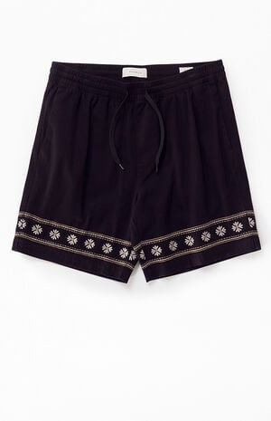 Black Floral Embroidered Volley Shorts