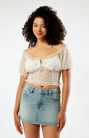 Ditsy Milkmaid Short Sleeve Top image number 1