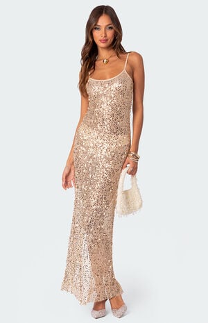 Sequin Sheer Mesh Maxi Dress image number 3