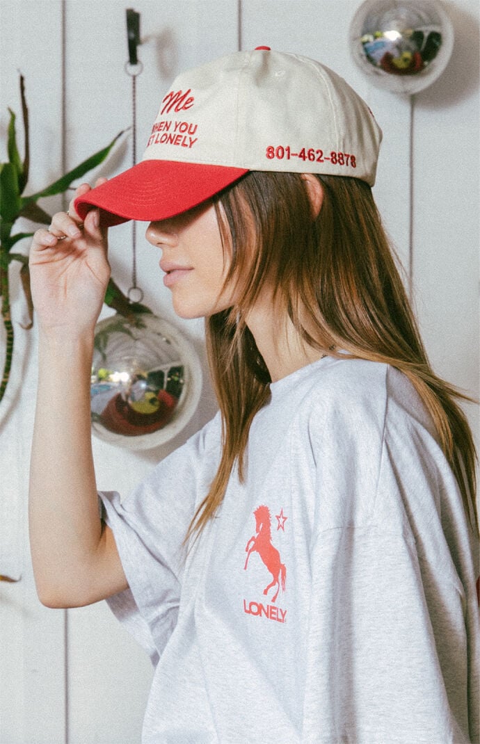 LONELY GHOST Cream & Red Text Me When You Get Lonely Snapback Hat