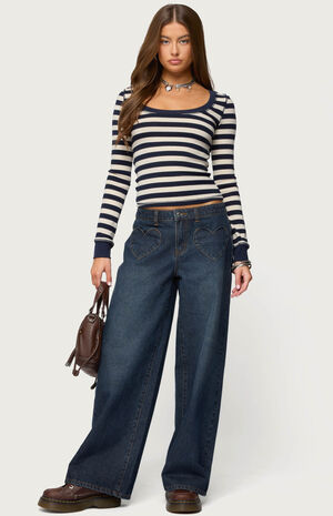 Heart Pockets Low Rise Baggy Jeans image number 5