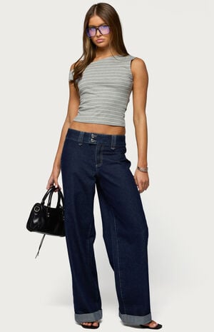 Cuffed Low Rise Straight Leg Jeans image number 5