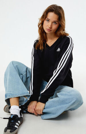 Black 3-Stripes V-Neck Sweatshirt image number 1