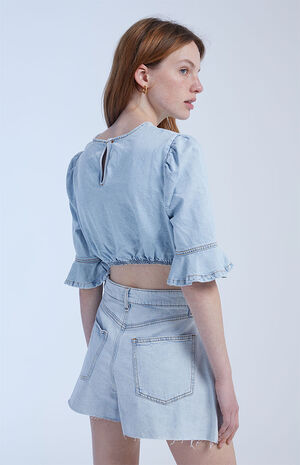High Rise Denim Boyfriend Shorts image number 3