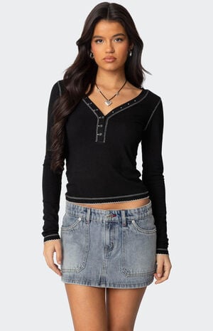 Yael Contrast Stitch Henley Top image number 1