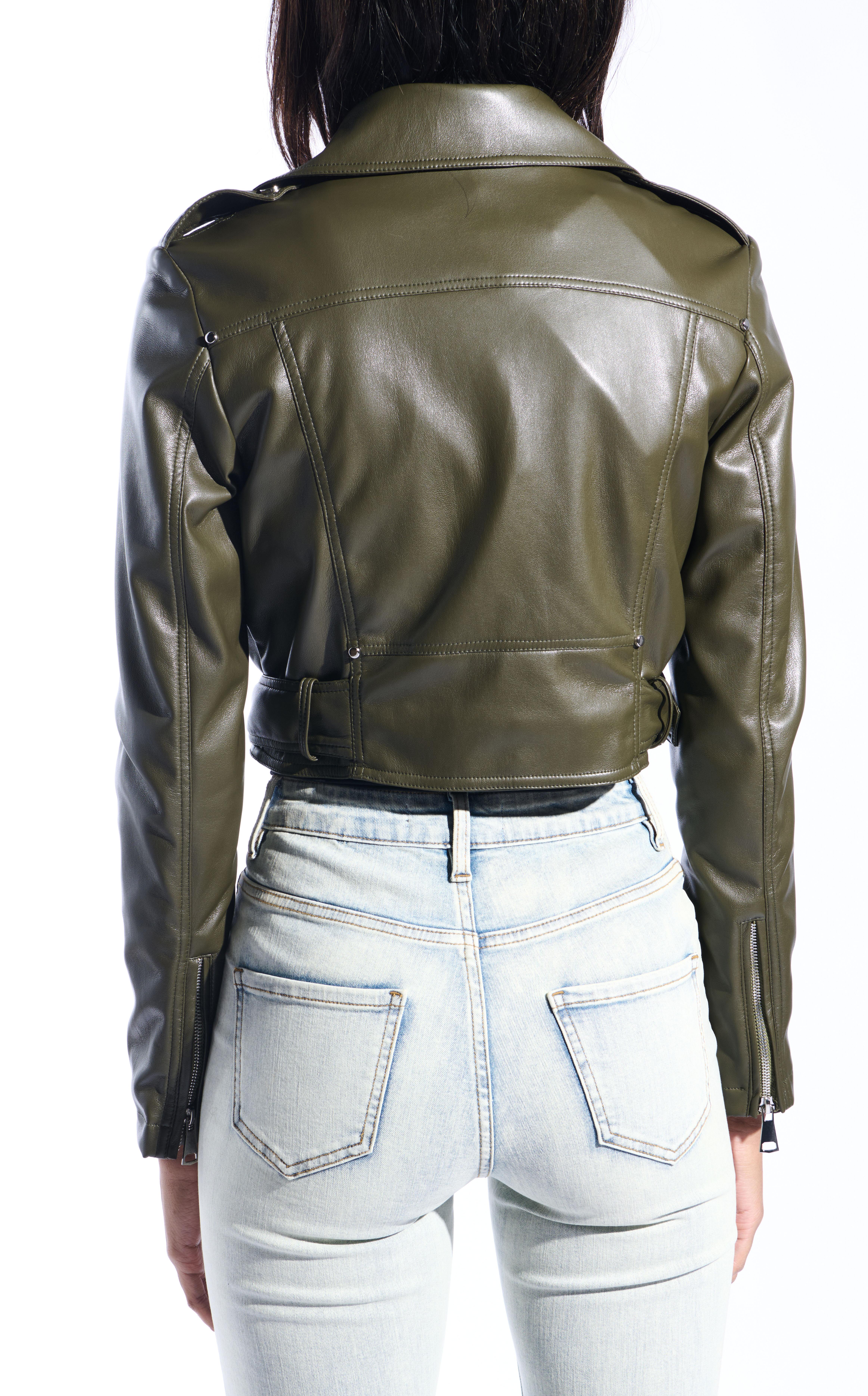 AZALEA WANG Remy Olive Butter Faux Leather Jacket