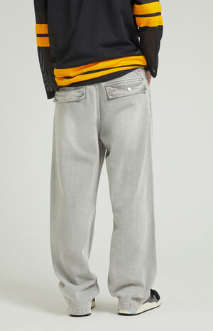 Gray Zip Baggy Jeans image number 4