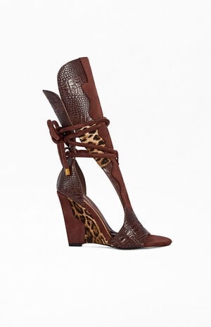 Women's Desire Brown Animal Wedge Sandals image number 1