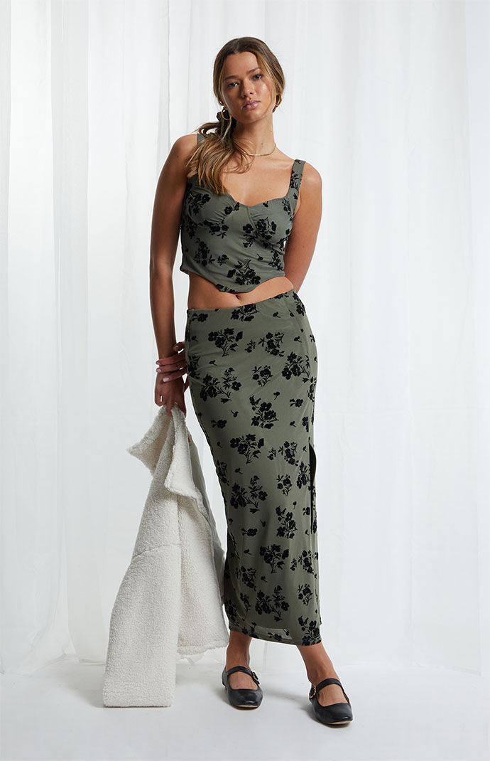 Floral velvet skirt hot sale