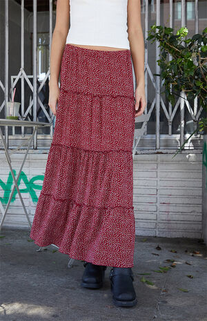 Red Floral Izzy Tiered Maxi Skirt image number 2