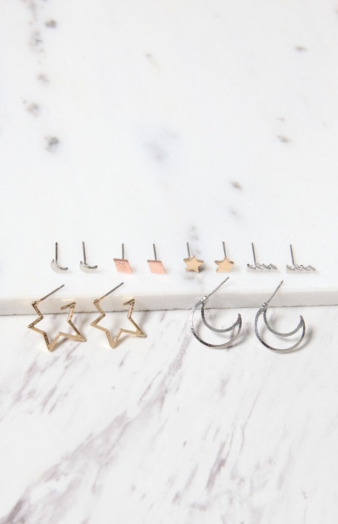 La Hearts Star And Moon Stud Earring Pack Pacsun Star Moon Stud Earring Pack
