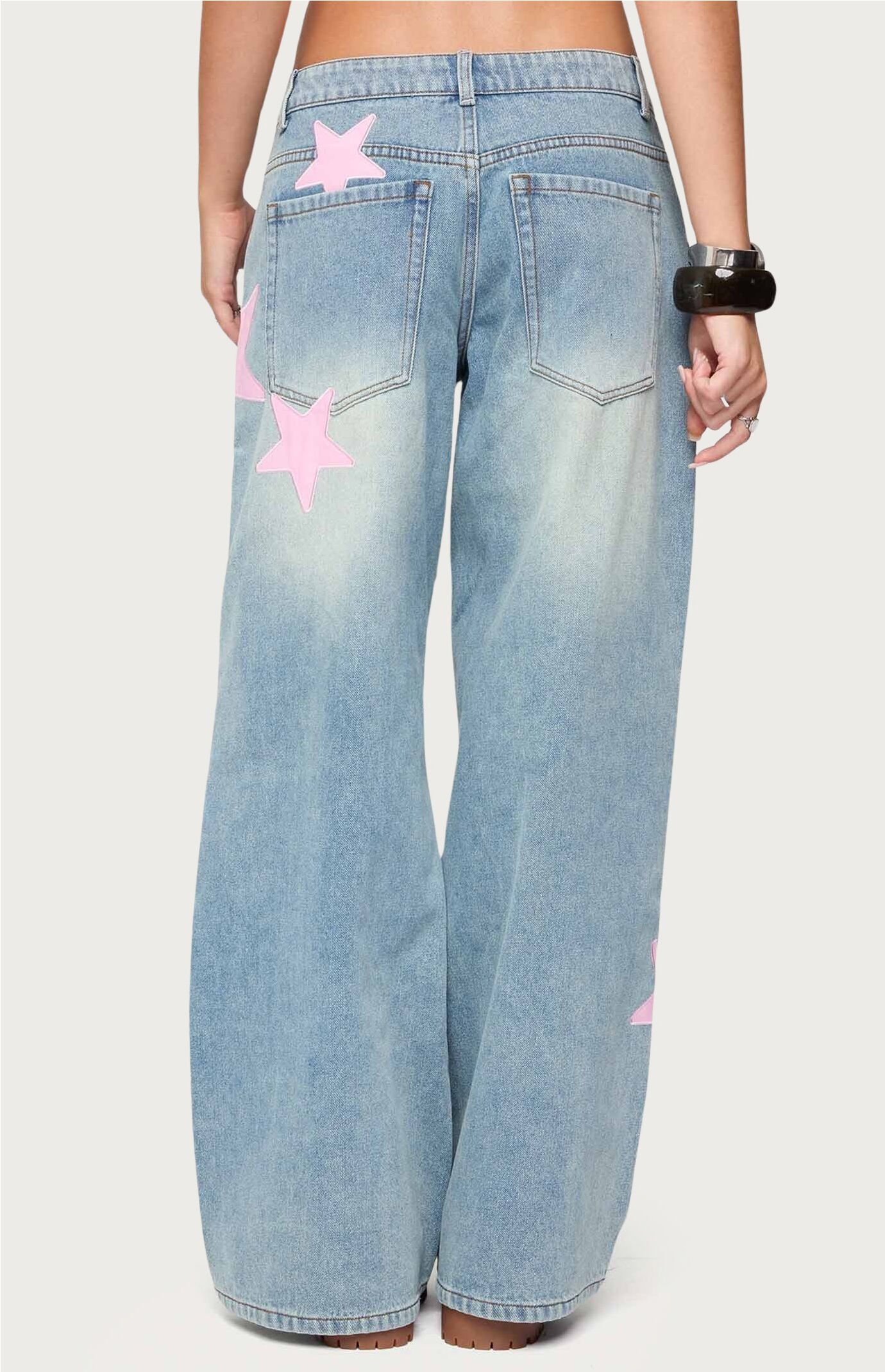 Edikted Trish Satin Effect Stars Low Rise Jeans