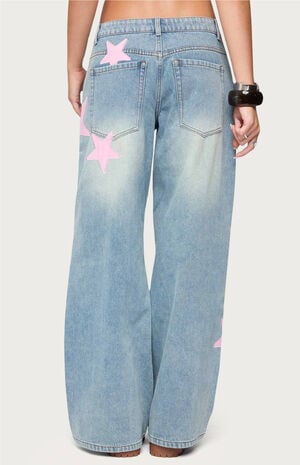 Trish Satin Effect Stars Low Rise Jeans image number 3