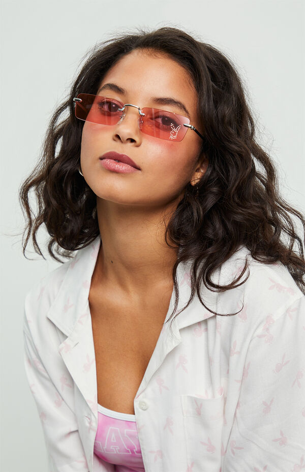 Playboy By PacSun Square Rimless Sunglasses | Pacsun display picture 1
