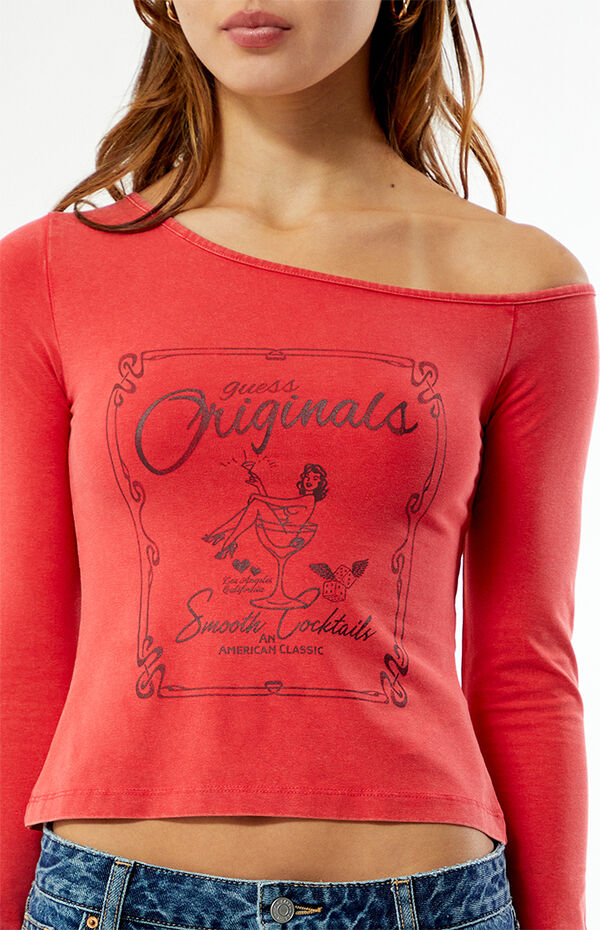GUESS Originals Off-The-Shoulder Long Sleeve T-Shirt