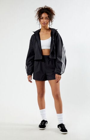 Recycled Black Essentials 3-Stripes Woven Windbreaker Jacket image number 2