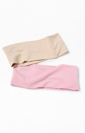 2 Pack Pink & Tan Soft Basic Headbands image number 3