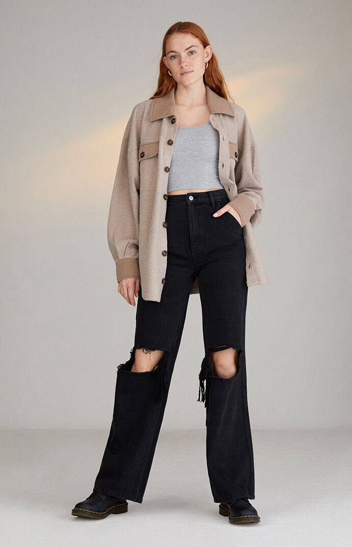 Pacsun Black Distressed Ultra High Waisted Flare Carpenter Pants