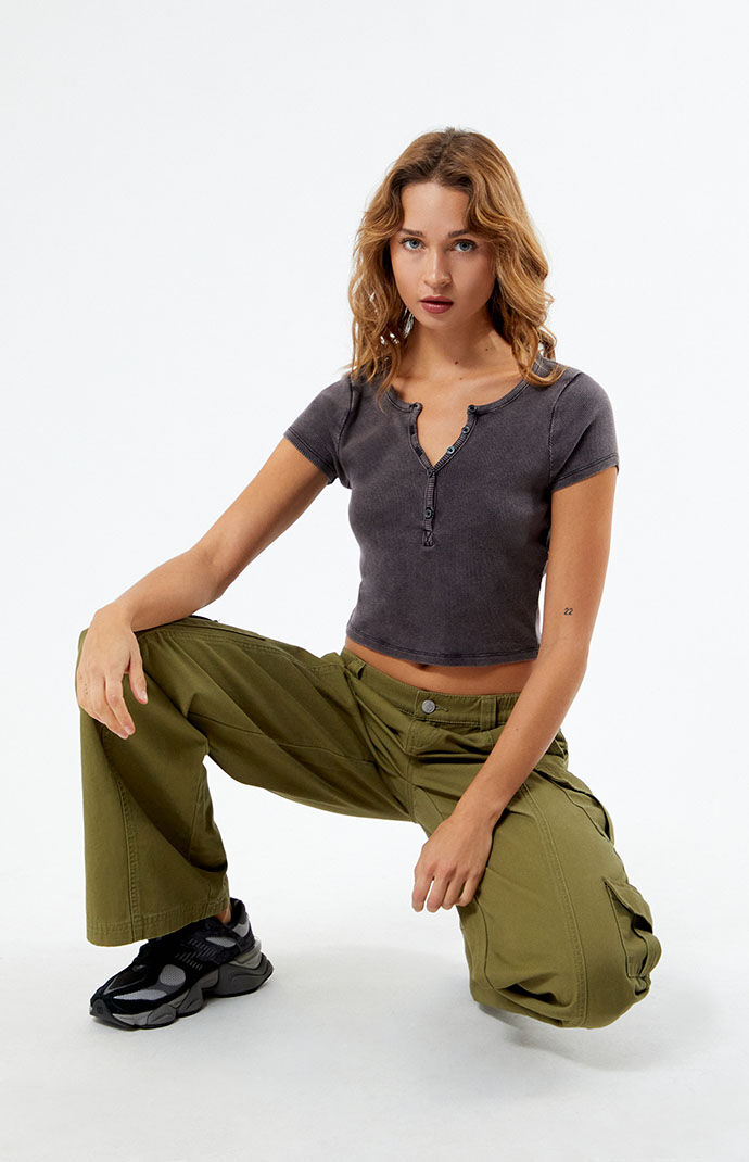 トップス Henley Women Long Sleeve Tops Scoop Neck Low Cut Slim Fitted Henley
