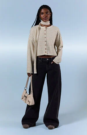 Sloane Low Rise Ultra Baggy Jeans Contrast Stitch Oversized Pocket Black image number 1