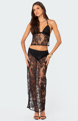 Bess Open Back Sheer Lace Halter Top image number 2