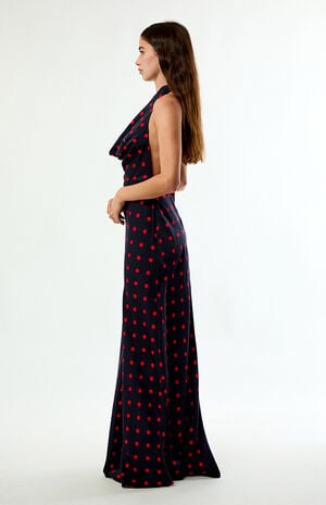 Polka Dot Cowl Halter Maxi Dress image number 2