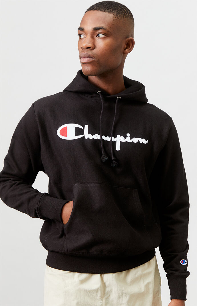 ripped embroidered hooded sweatshirt champion