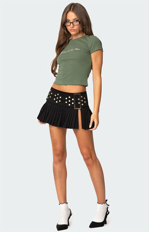 Roxy Side Slit Pleated Mini Skirt image number 3