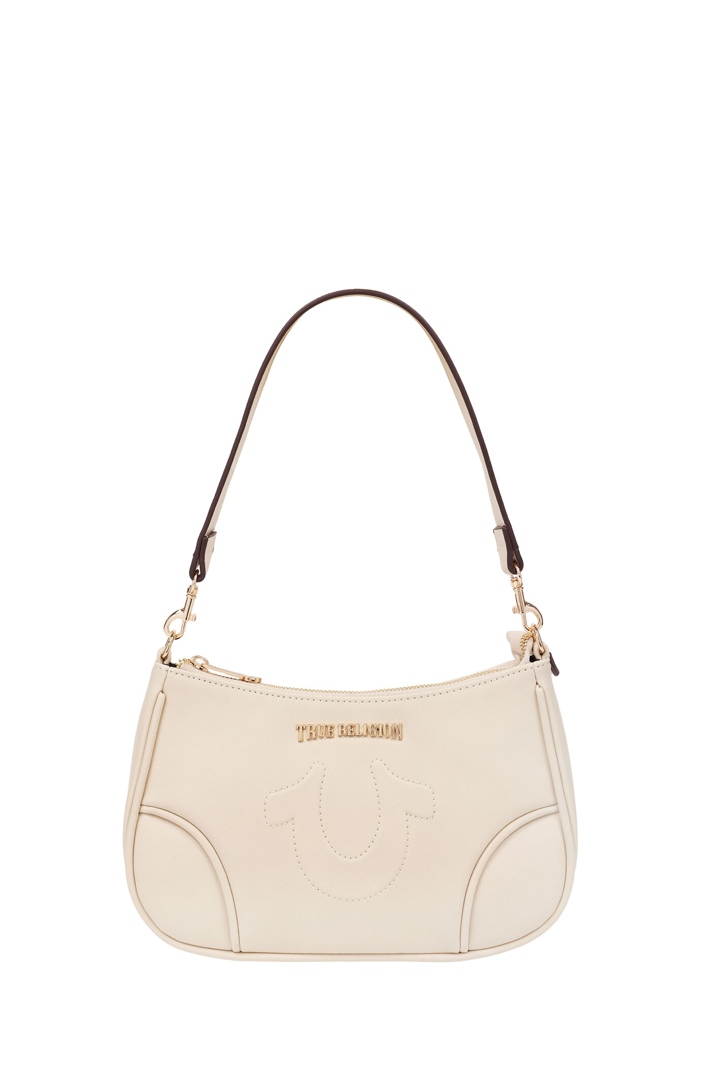 True Religion Cream Trapunto Logo Shoulder Bag