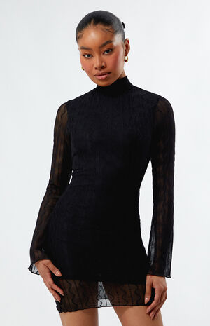 Textured Mock Neck Mini Dress image number 1