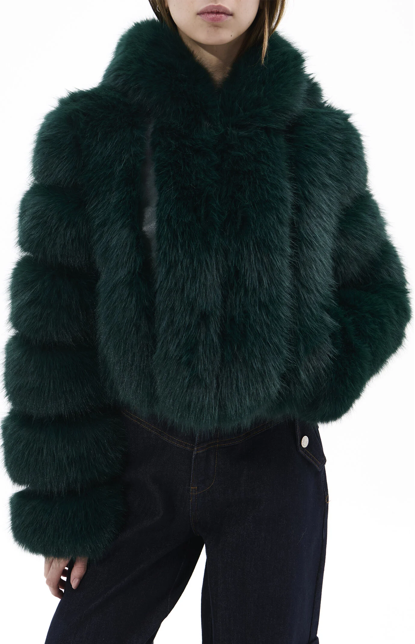 AZALEA WANG Jolene Emerald Hooded Faux Fur Coat