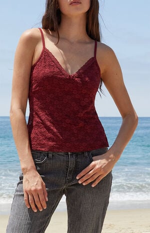 Burgundy Amara Lace Tank Top image number 1