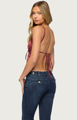 Backless Satin Effect Polka Dot Top image number 3