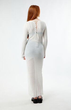 Off White Mix Knit Maxi Dress image number 4