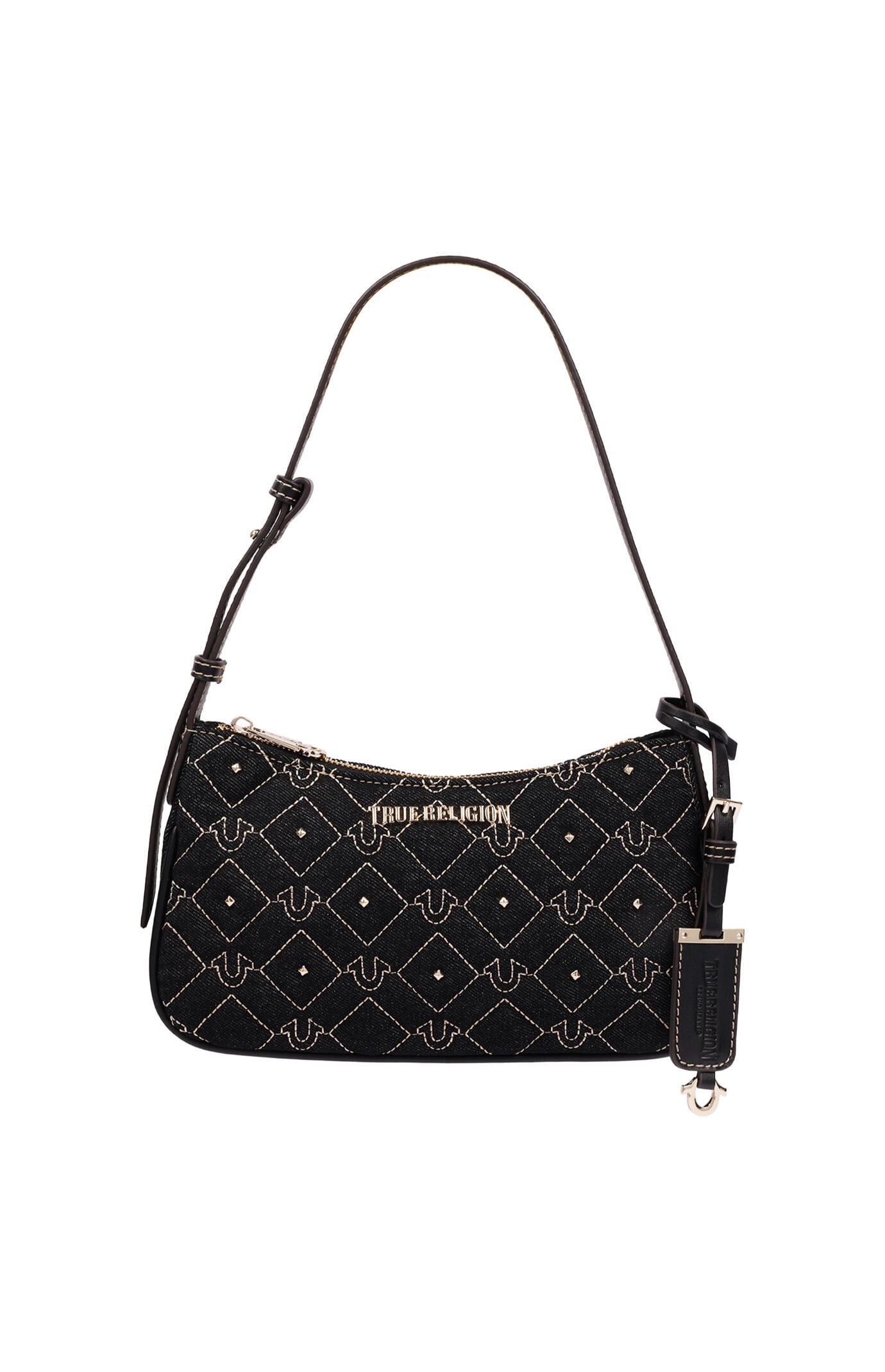 True Religion Studded Black Denim Shoulder Bag