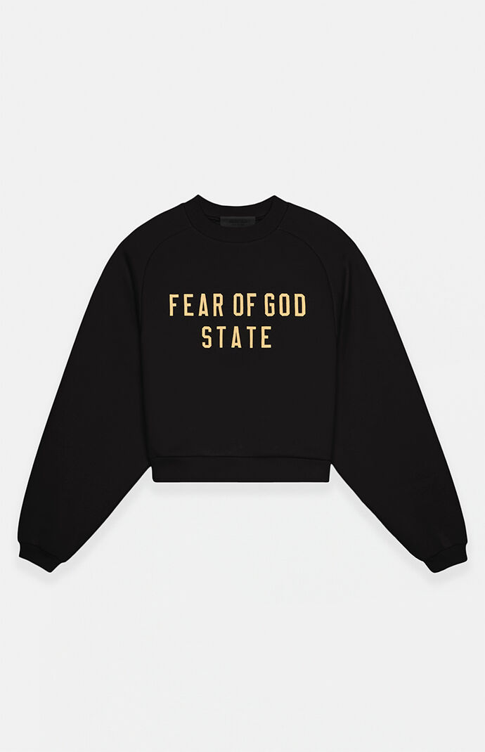 Fear of God Essentials Women s Black Fleece Cropped Crew Neck Sweatshirt PacSun