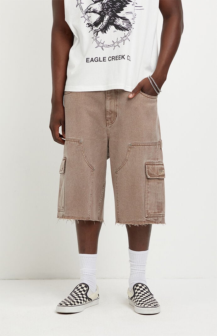 Pacsun Austin Extreme Baggy Jean Shorts Cargo Brown