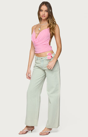 Beaded Deep Cowl Neck Backless Top image number 4