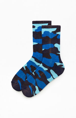 Washed Blue Camo Gray Crew Socks image number 1