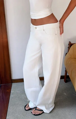 Maliya White Low Rise Barrel Jeans image number 1