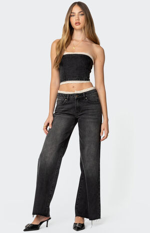 Karlie Lace Trim Denim Tube Top image number 5
