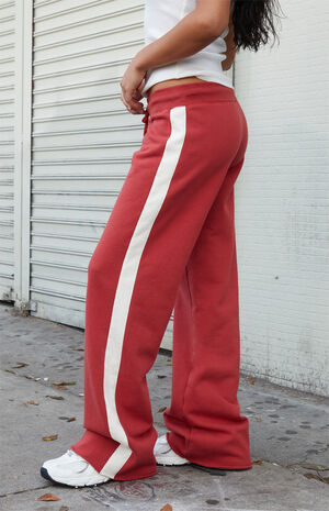 Red Hilary Side Stripe Soft Yoga Baggy Sweatpants image number 3