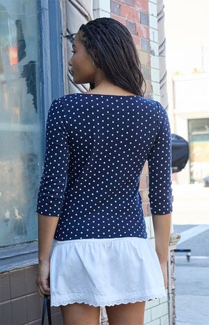 Navy Jennie Polka Dot Long Sleeve Top image number 3